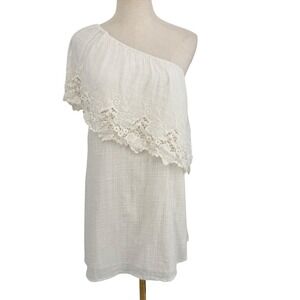 One Shoulder Dress S Ivory Lace Ruffle Boho Mini Feminine Summer Crochet Beach